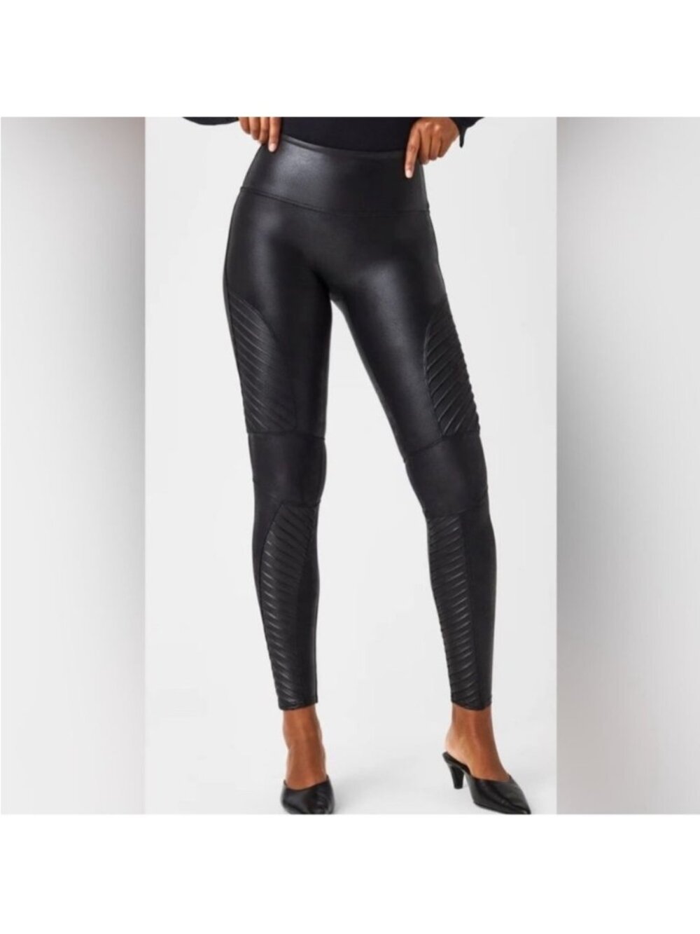 SPANX Women's Black Moto Faux Leather Leggings Size Medium